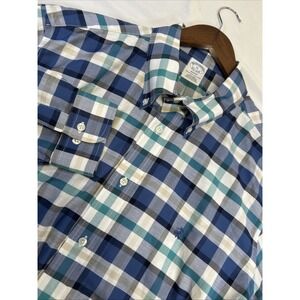 Brooks Brothers 1818 Blue Check Long Sleeve Button Down Shirt Mens XL All Cotton